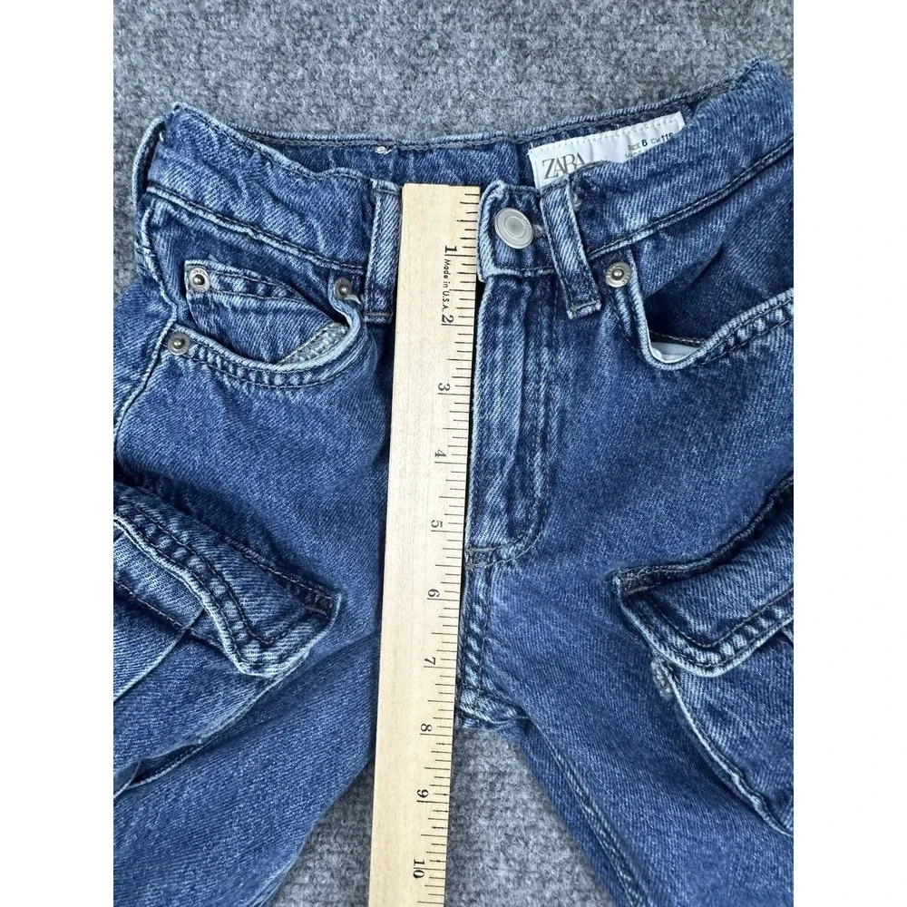 Zara Kids Blue Denim Multi-Pocket Cargo Jeans Size 6 Streetwear Y2K